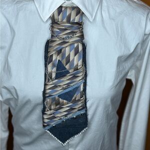 Geometric Patterned Junk Tie with Chain Detail Handmade